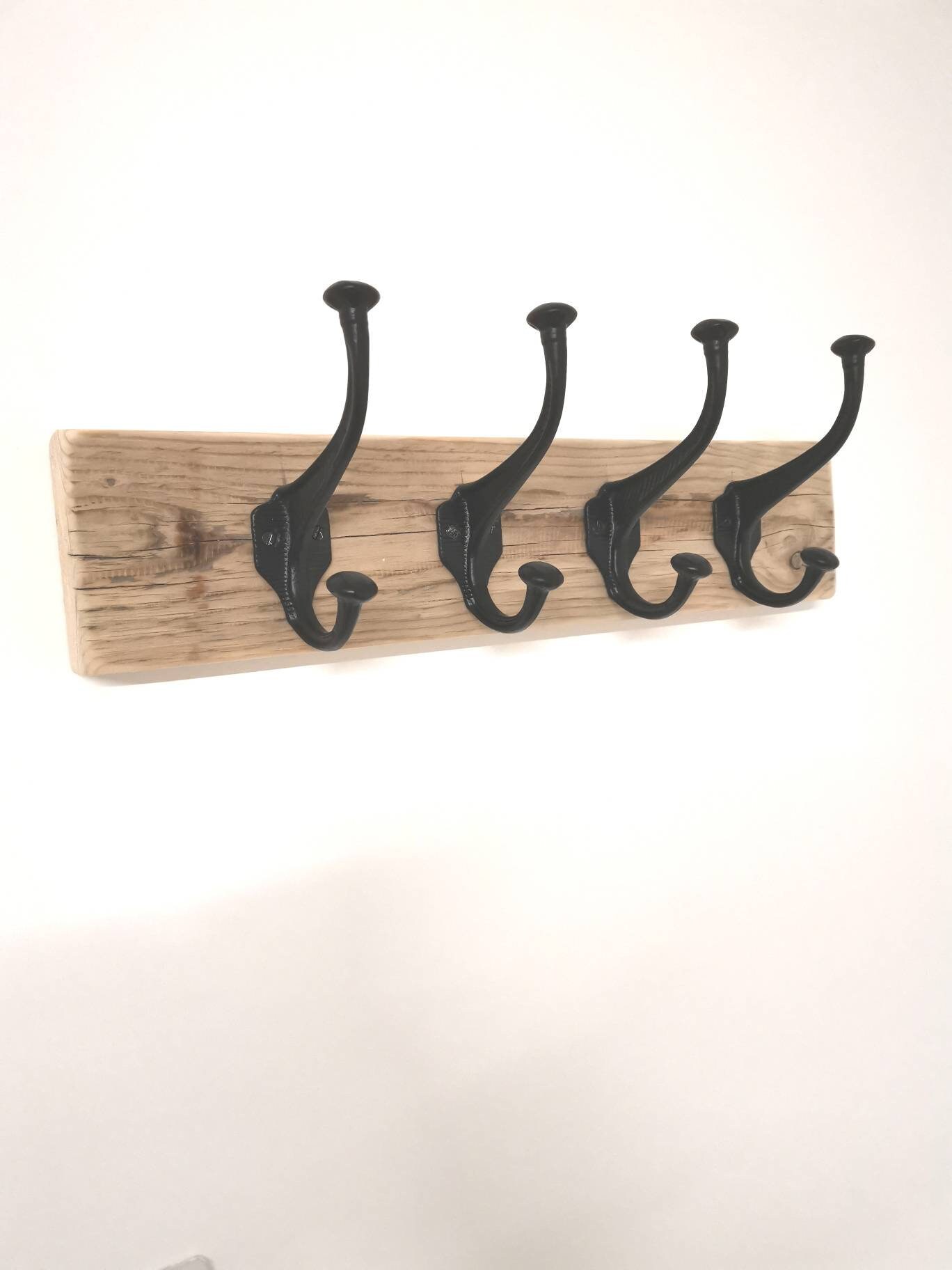 Rustic/Reclaimed wooden coat & hat hook with cast iron hooks. Etsy