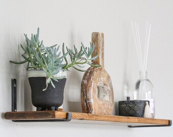 SLIM, Rustic shelves handcrafted with industrial raw steel brackets using solid wood | 15cm x 2.5cm thick | kitchen shelf | wooden shelves