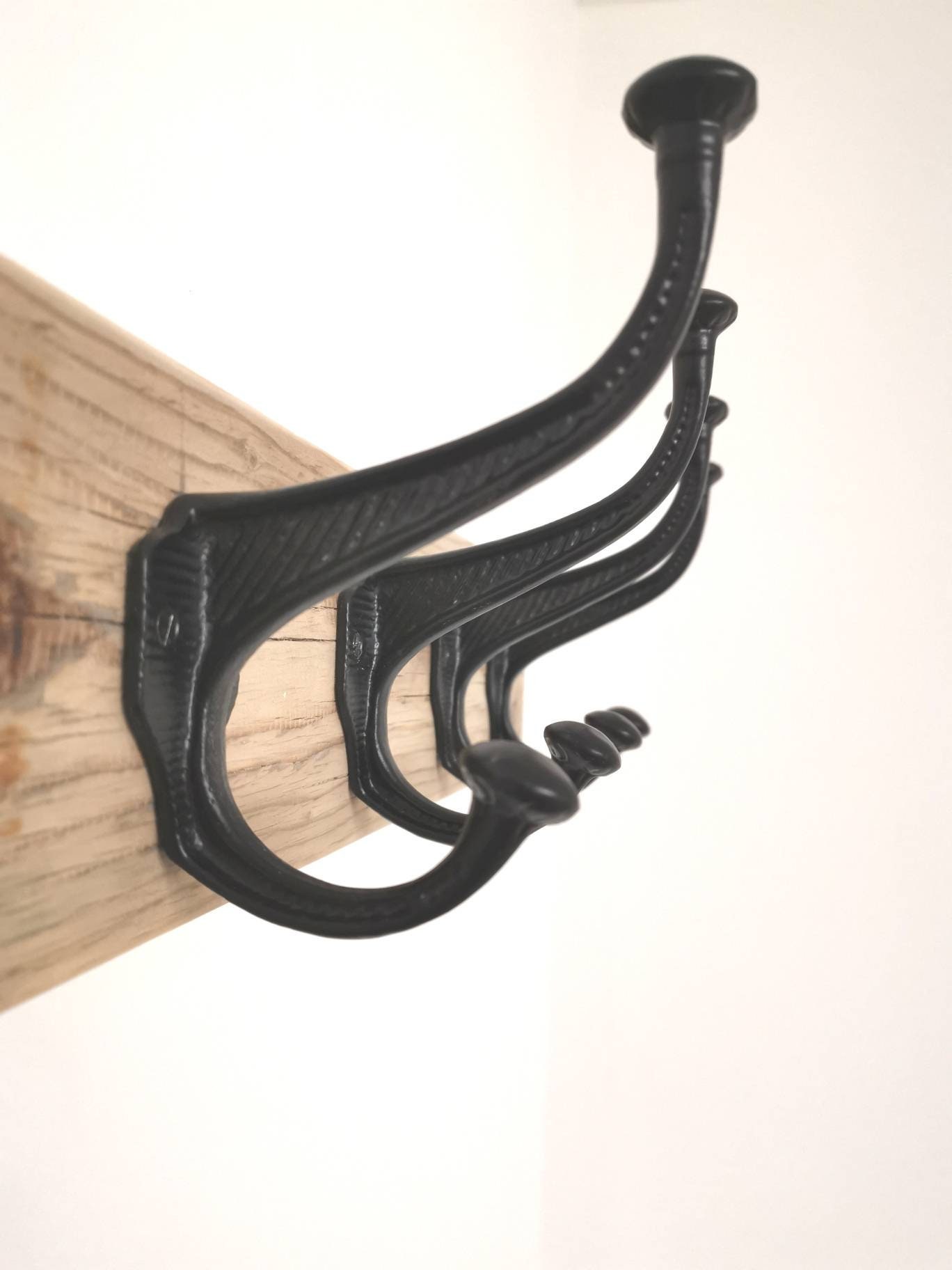 Rustic/Reclaimed wooden coat & hat hook with cast iron hooks. Etsy