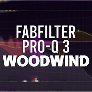 Peut inclure: Une capture d'écran d'une station de travail audio numérique montrant un égaliseur graphique avec le texte "FABFILTER PRO-Q 3 WOODWIND" affiché à l'écran.