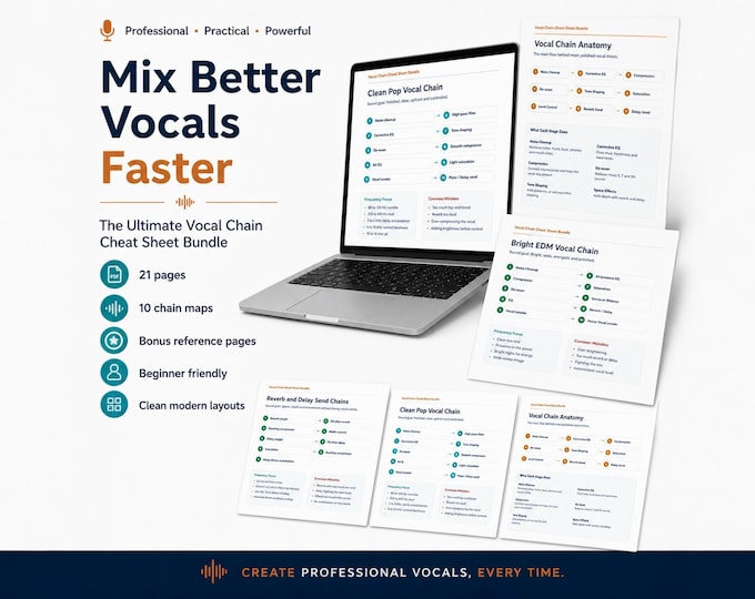 Vocal Chain Cheat Sheet Bundle | Pop, Rap, R&B, EDM, Podcast Vocal Mixing Guide PDF