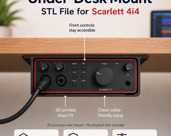 Focusrite Scarlett 4i4 4th Generation Under-Desk Mount 3D STL File | Interface Holder