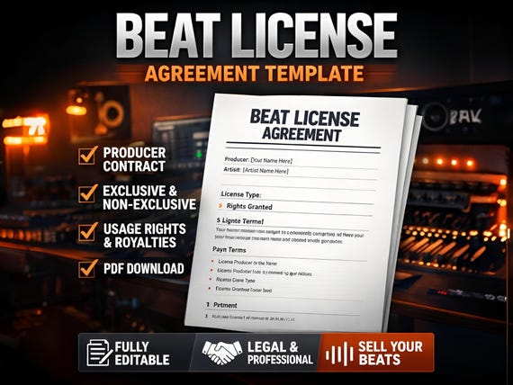 Beat License Agreement Template | Exclusive & Non Exclusive Legal Contract - Fully Editable
