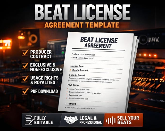 Beat License Agreement Template | Exclusive & Non Exclusive Legal Contract - Fully Editable