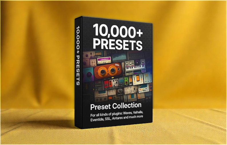 Bundle of 10,000 professional presets designed for a wide range of industry-leading plugins including Cymatics instruments FabFilter processors Universal Audio effects Waves tools Oeksound Soothe2 Spiff and Bloom Antares AutoTune Guitar Rig iZotope Neutron Ozone Nectar and SSL Channel Strip 2 providing mix-ready tones dynamics shaping EQ curves vocal chains guitar rigs reverbs delays saturation and creative textures for producers engineers and sound designers seeking an all-in-one preset bundle