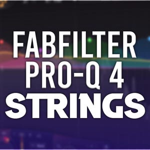 May include: A purple and blue background with white text overlay that reads "FABFILTER PRO-Q 4 STRINGS".