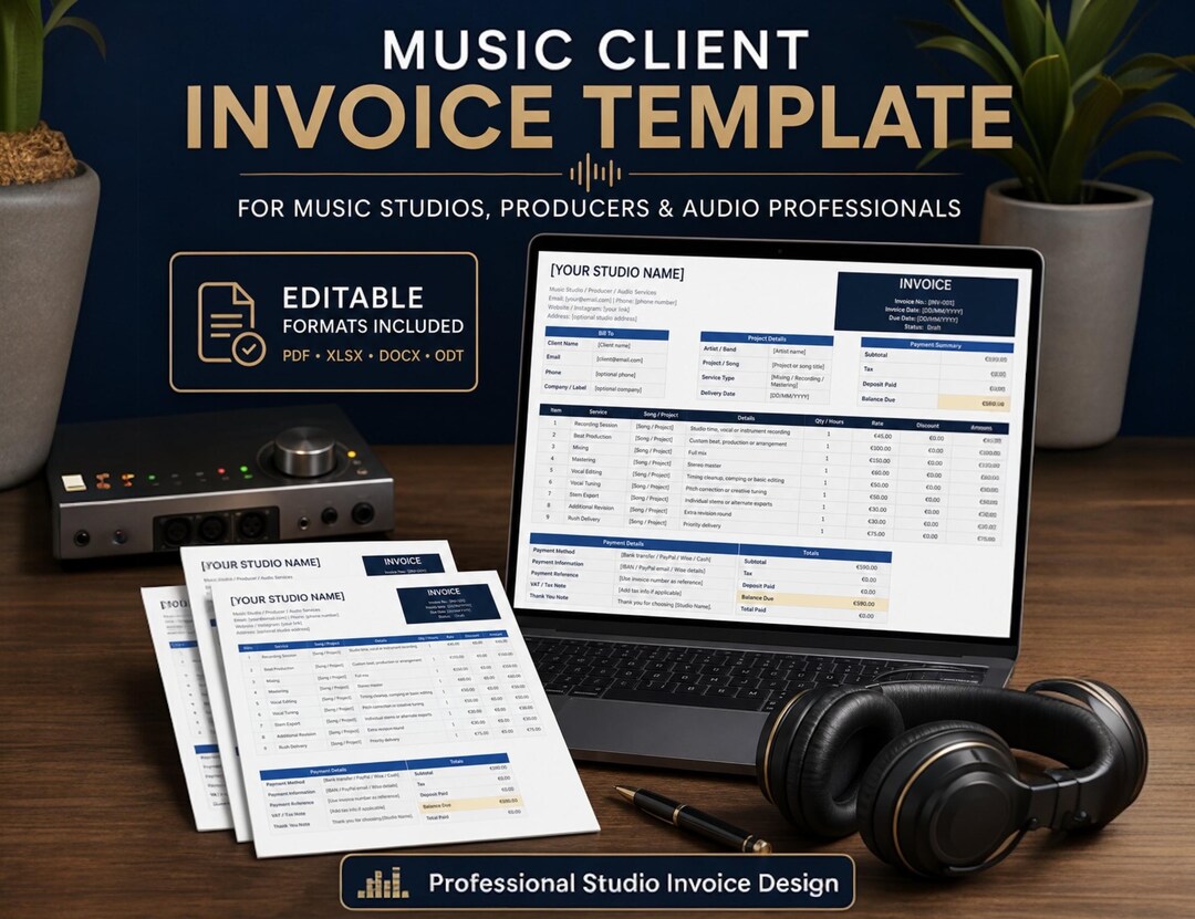 Music Producer Invoice Template | Editable Studio Invoice for Recording ...