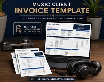 Music Producer Invoice Template | Editable Studio Invoice for Recording, Mixing, Mastering (XLSX, DOCX PDF)