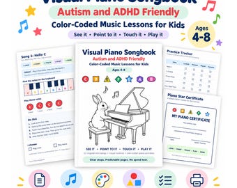 Visual Piano Songbook | Autism and ADHD Friendly Color-Coded Music Lessons for Kids - PDF