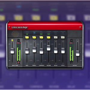 May include: A digital audio workstation (DAW) interface with a red top panel and black control panel. The interface has sliders, buttons, and labels such as "INPUT SENS", "BASS", "TREBLE", and "OUTPUT". The text "Chris Lord-Alge" is printed on the top.