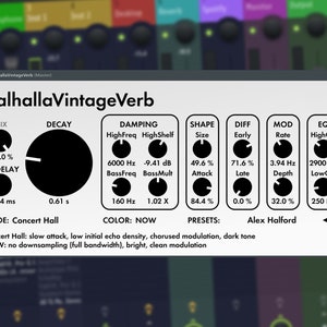 Valhalla VintageVerb is a powerful reverb plugin designed to deliver lush, atmospheric sound inspired by vintage digital hardware from the 1970s and 1980s. With 18 high-quality reverb algorithms including plate, room, hall, chamber, and nonlinear modes, it offers deep control over decay, modulation, tone shaping, and diffusion. Ideal for music production, mixing, and sound design, it enhances vocals, drums, synths, and more. Perfect for achieving retro or modern ambience