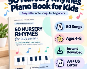 50 Nursery Rhymes Piano Book for Kids | Easy Sheet Music with Letter Notes
