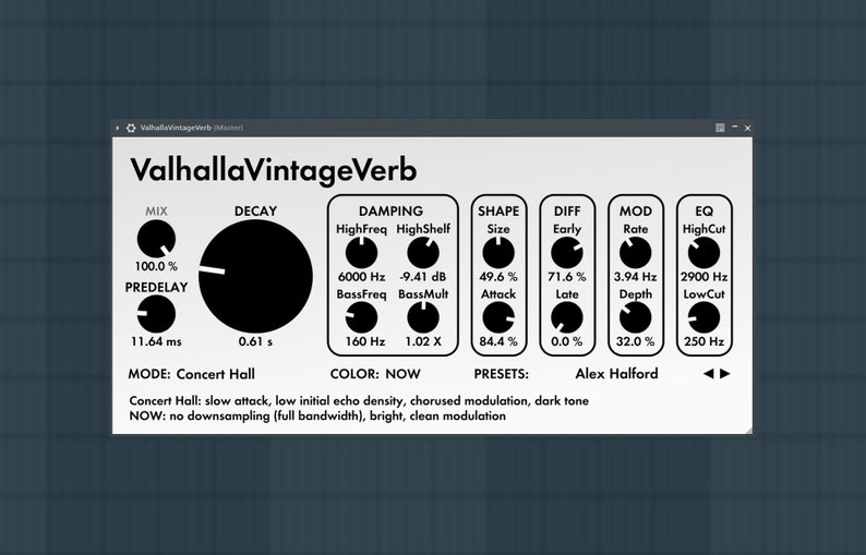 Valhalla VintageVerb is a powerful reverb plugin designed to deliver lush, atmospheric sound inspired by vintage digital hardware from the 1970s and 1980s. With 18 high-quality reverb algorithms including plate, room, hall, chamber, and nonlinear modes, it offers deep control over decay, modulation, tone shaping, and diffusion. Ideal for music production, mixing, and sound design, it enhances vocals, drums, synths, and more. Perfect for achieving retro or modern ambience