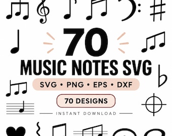 70 Music Notes SVG Bundle | Musical Symbols, Treble & Bass Clef, Piano Notes - Cricut Cut Files, Png Eps Dxf