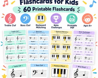 Piano Note Flashcards for Kids | Treble & Bass Clef Note Reading | Printable PDF