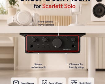 Focusrite Scarlett Solo 4th Generation Under-Desk Mount for Audio Interface | Studio Desk Organizer
