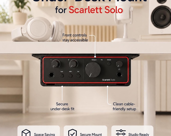 Focusrite Scarlett Solo 4th Generation Under-Desk Mount for Audio Interface | Studio Desk Organizer