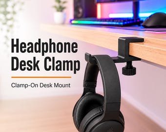 3D Printed Headphone Desk Clamp Mount - Minimalist Headset Holder for Desks