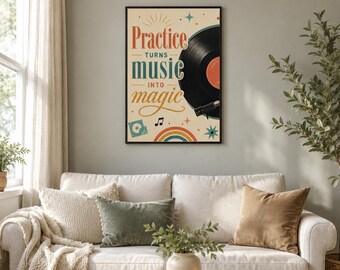 Retro Vinyl Record Poster - Framed Music Studio Wall Art, Musician Gift, Vintage Album Print