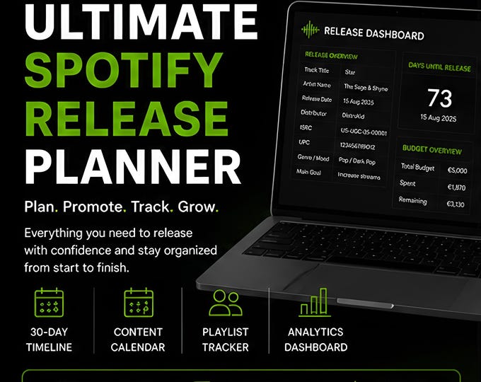 Spotify Release Planner | Music Marketing Template, Release Rollout Calendar For Artists