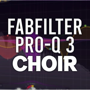Può includere: Uno screenshot di una workstation audio digitale che mostra un equalizzatore grafico con il testo "FABFILTER PRO-Q 3 CHOIR" sullo schermo.