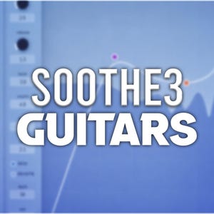 May include: A blue graphic with the text "SOOTHE3 GUITARS" in white, with a blurred background. The image features a waveform and control knobs, suggesting audio software or a plugin for guitar processing.