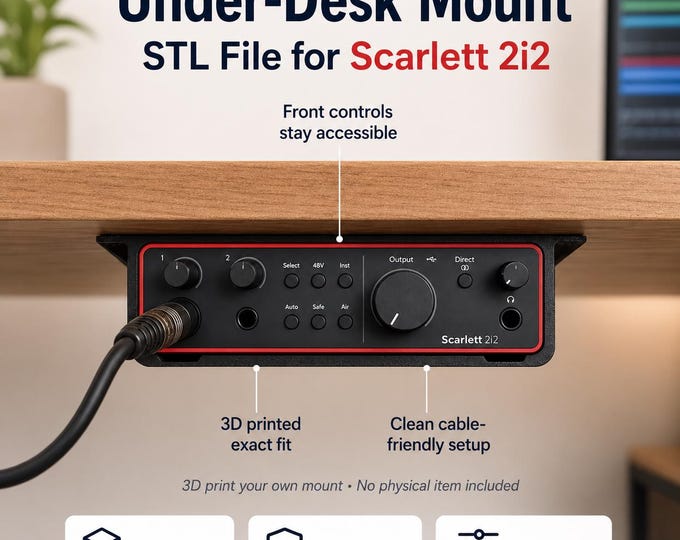 Focusrite Scarlett 2i2 4th Generation Under-Desk Mount 3D STL File | Interface Holder