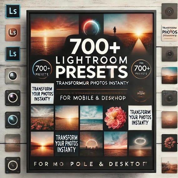 700+ Film Lightroom Preset Bundle, Retro Presets for Instagram, Vintage Mobile Influencer Preset for Bloggers, Cinematic Camera Presets
