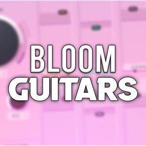 May include: A pink and white graphic with the text "BLOOM GUITARS" in white letters on a pink background.