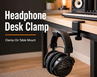 Headphone Desk Clamp Mount - Headset Holder, Under Desk Hanger for Gaming, Music Studio & Office