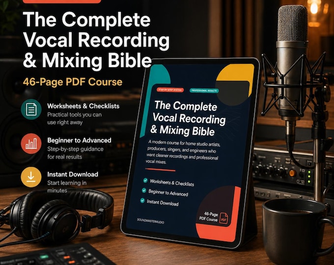 Vocal Recording & Mixing Bible | 46-Page Home Studio Guide with Worksheets - Complete PDF Course