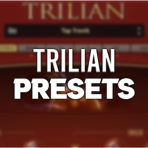 May include: A red background with the text "TRILIAN PRESETS" in white. The text "TRILIAN" appears in a smaller font size above the larger text.