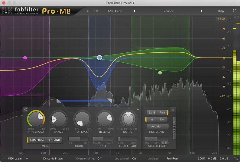 FabFilter Pro-MB is a powerful multiband compressor and expander, offering precise dynamic control with freely adjustable bands, linear-phase and minimum-phase modes, and intuitive visual feedback. Ideal for mixing and mastering, it allows transparent compression, de-essing, and dynamic EQ shaping to enhance clarity, balance, and punch. With its advanced sidechain options and flexible interface, Pro-MB is a go-to tool for detailed dynamic processing in any genre
