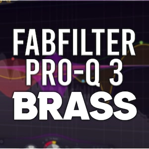 Può includere: Uno screenshot di una workstation audio digitale che mostra un equalizzatore grafico con il testo "FABFILTER PRO-Q 3 BRASS" visualizzato sullo schermo.