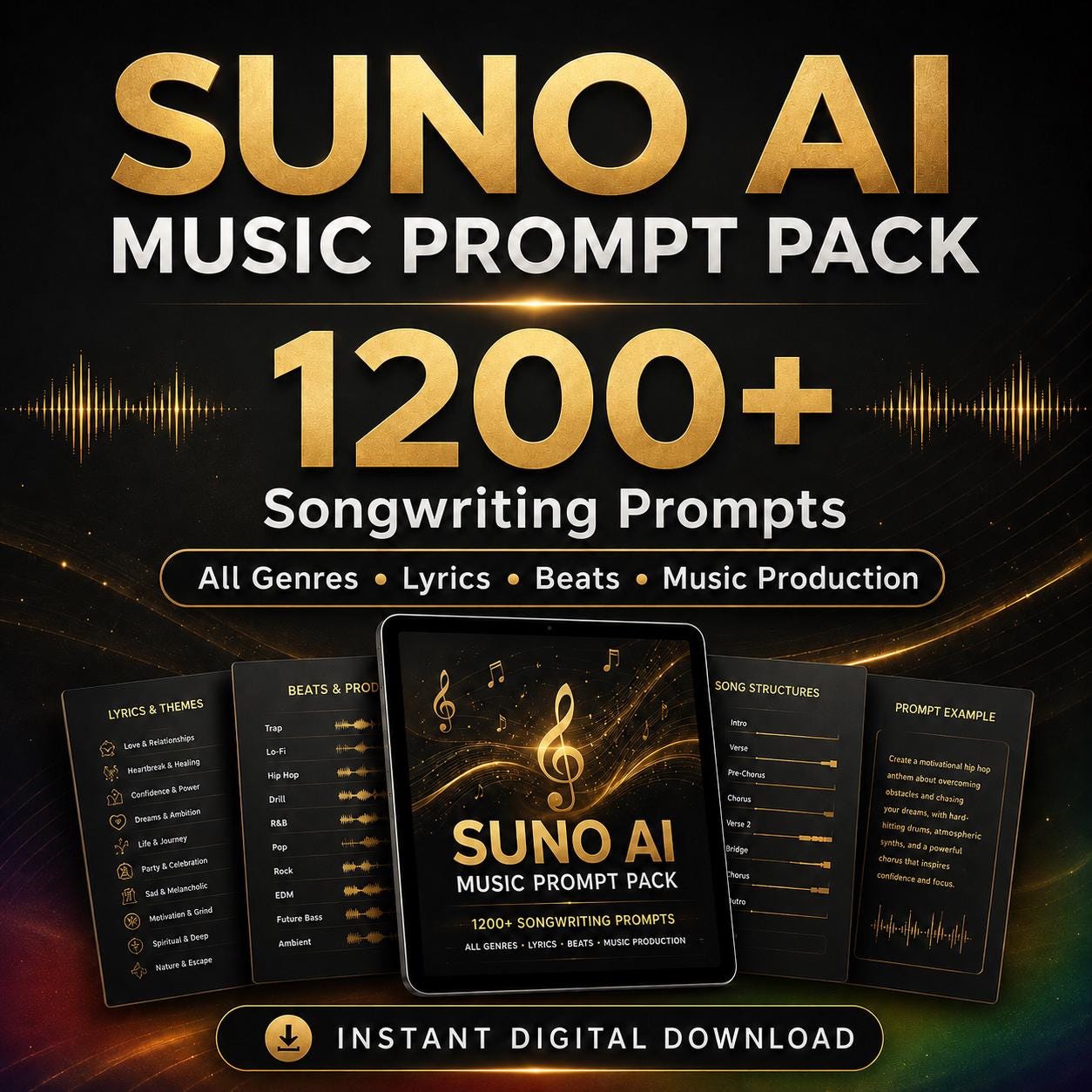 Suno AI Music Prompt Pack - 1200 Songwriting Prompts for All Genres ...