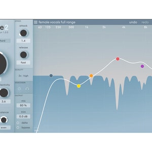 Screenshot of Soothe2 plugin interface by oeksound, showcasing advanced dynamic resonance suppression with intuitive controls for frequency and intensity. Designed to reduce harshness and unwanted frequencies in vocals, instruments, and mixes