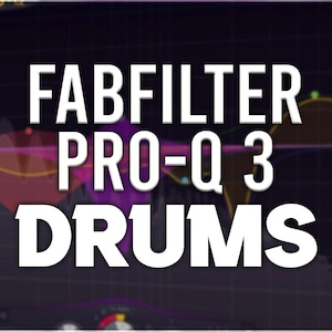 Può includere: Uno screenshot di una workstation audio digitale che mostra un equalizzatore grafico con il testo "FABFILTER PRO-Q 3 DRUMS" sullo schermo.