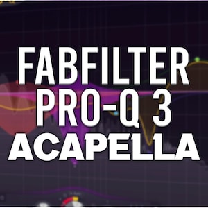 May include: A digital audio interface with the text "FABFILTER PRO-Q 3 ACAPELLA" in white. The background displays colourful waveforms in purple, red, and yellow, suggesting audio processing or music production.