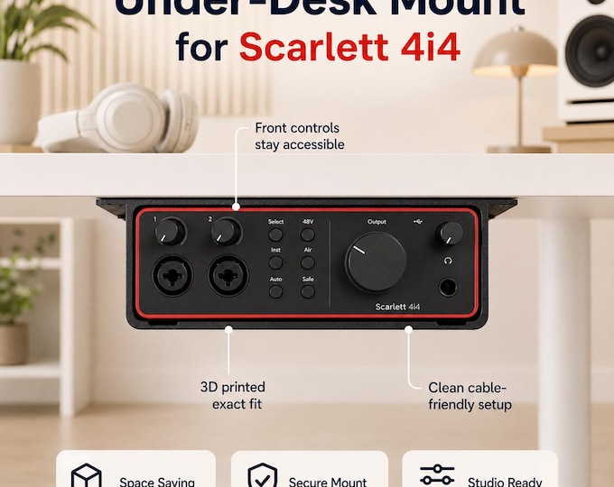 Focusrite Scarlett 4i4 4th Generation Under-Desk Mount for Audio Interface | Studio Desk Organizer