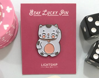 Lucky Cat Enamel Pin Badge, Stay Lucky! Beckoning Fortune Cat Maneki-neko