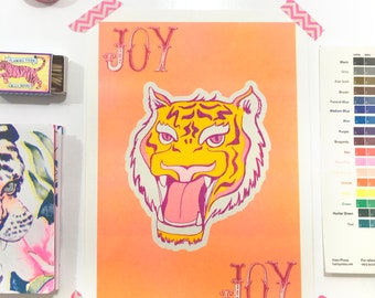 Tiger Joy A4 Riso/Risograph Illustration Print