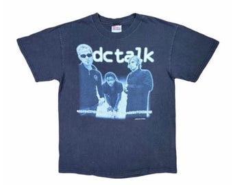 Vintage Hanes DC Talk 1999 SuperNatural Tour Crew Neck Tee Size Medium Christian Rock Band Unisex Music T-Shirt Black Blue Double Sided