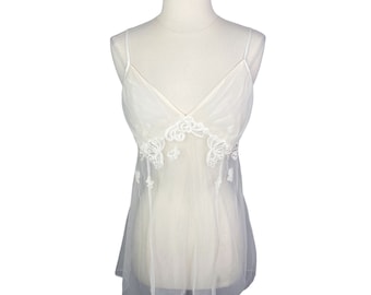 Vintage Y2K Victoria’s Secret Angelic Fairycore Slip Dress Size Large Lingerie Sheer 90’s Lace Grunge Fairy Goth Camisole Mini Tie Back