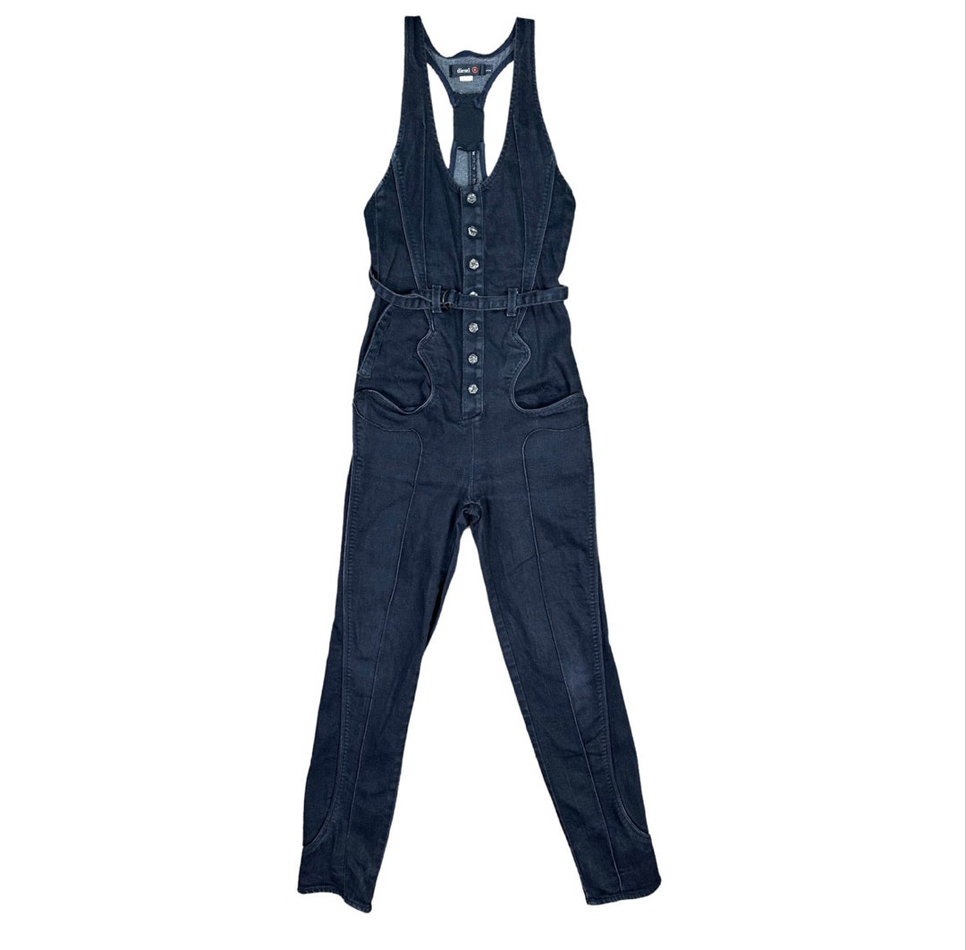 Vintage Y2K Diesel Black Denim Jumpsuit Racerback Skinny Fit Size