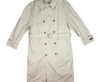 Vintage Y2K London Fog Iconic Double-Breasted Trench Coat Size 44 Long Late 90s Early 2000s 10 Button Removable Lining Self Tie Belt Khaki