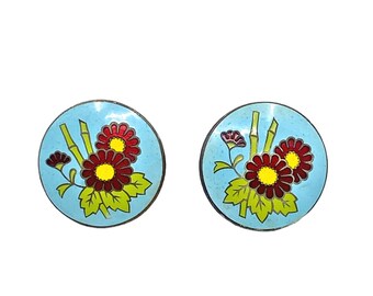 Vintage 1950s Flower Button Clip-On Earrings