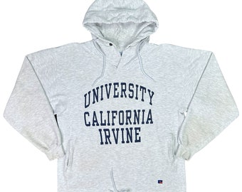 Vintage Russell Athletic University of California Irvine College Hoodie Size Large Drawstring Button Closure Fratty Academia