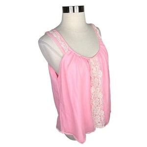 Vintage Pink Lace Nightie / Cami Top Size Small Retro Barbiecore Tank Top Pullover Scoop Neck Lingerie Nightie Intimates 80’s 70’s