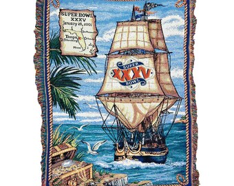 Vintage The Northwest Company Super Bowl XXXV Tapestry Throw Blanket 56” x 42” 2001 Tampa Florida Vince Lombardi Giants Ravens