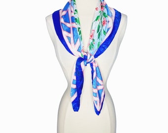Vintage Carlton Varney Multi-Signed Multi-Color Floral Scarf 35”x 34” Floral Geometric Satin Designer